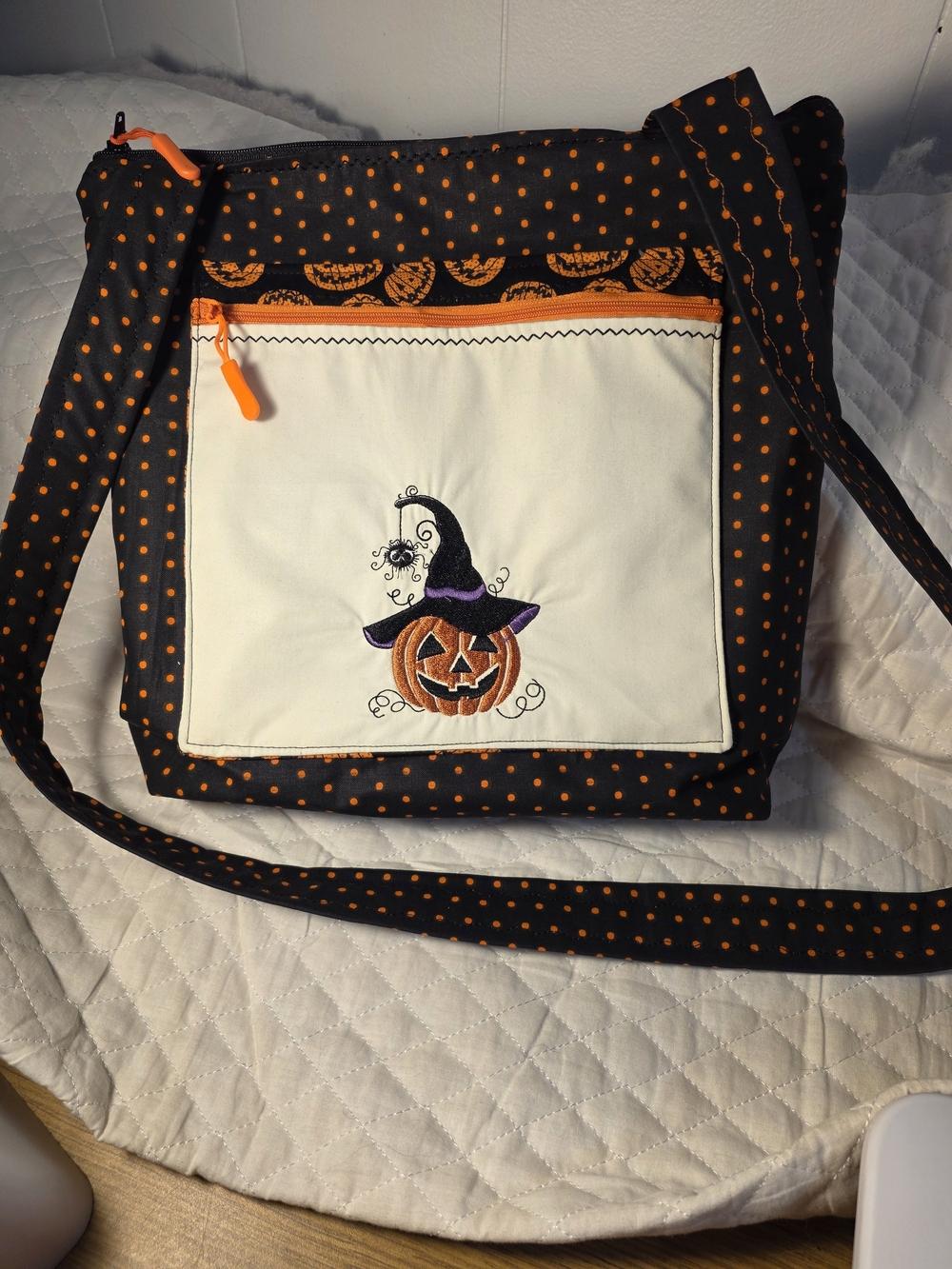 Halloween Polka Dot Pumpkin Shoulder Bag in Black and Orange